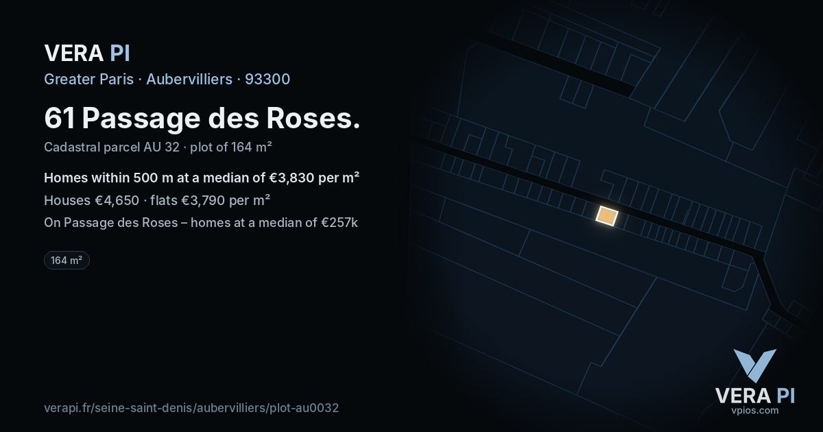61 Passage des Roses, Aubervilliers at night – the plot lit, the parcels around coloured by the prices near them