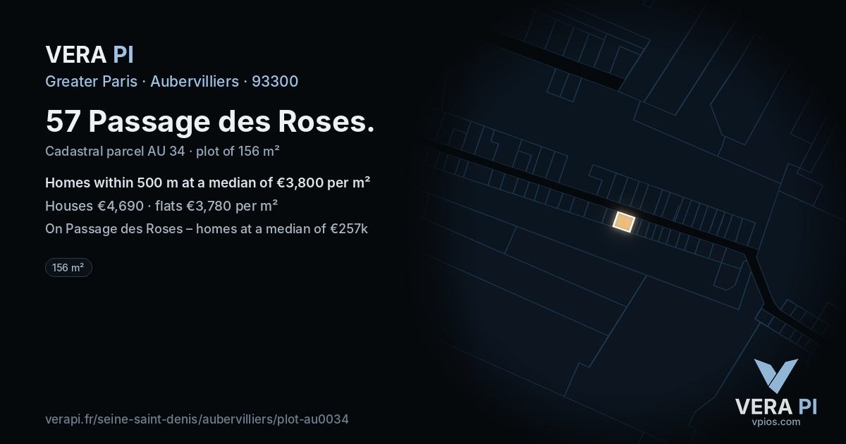 57 Passage des Roses, Aubervilliers at night – the plot lit, the parcels around coloured by the prices near them