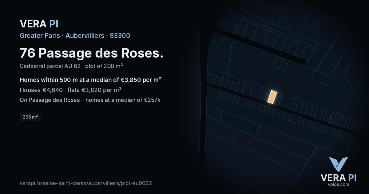 76 Passage des Roses, Aubervilliers at night – the plot lit, the parcels around coloured by the prices near them