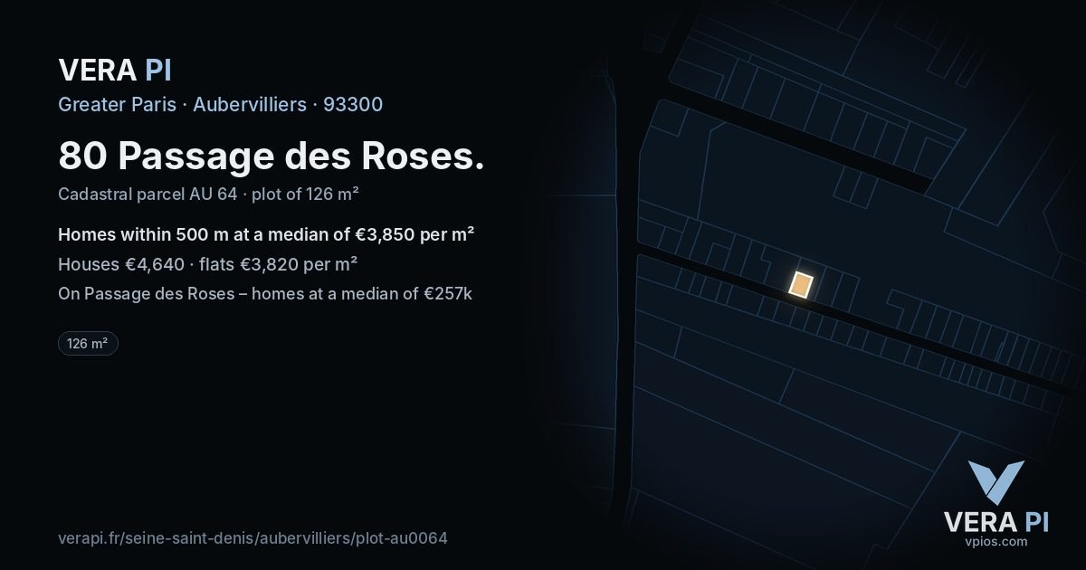 80 Passage des Roses, Aubervilliers at night – the plot lit, the parcels around coloured by the prices near them