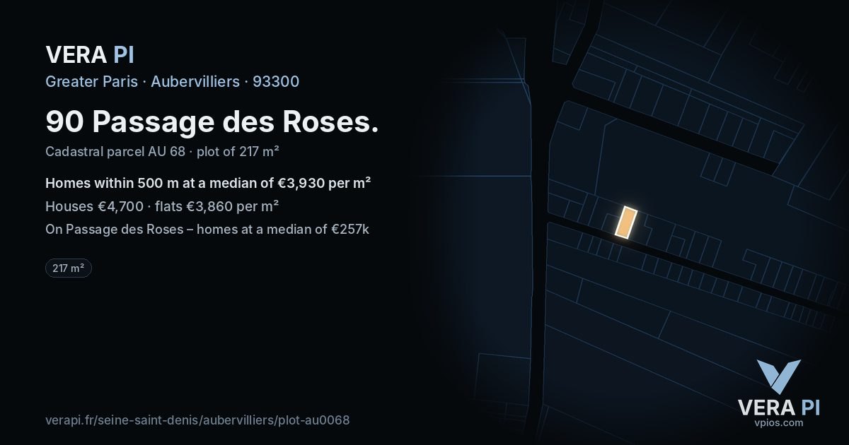 90 Passage des Roses, Aubervilliers at night – the plot lit, the parcels around coloured by the prices near them