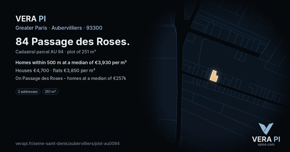 84 Passage des Roses, Aubervilliers at night – the plot lit, the parcels around coloured by the prices near them