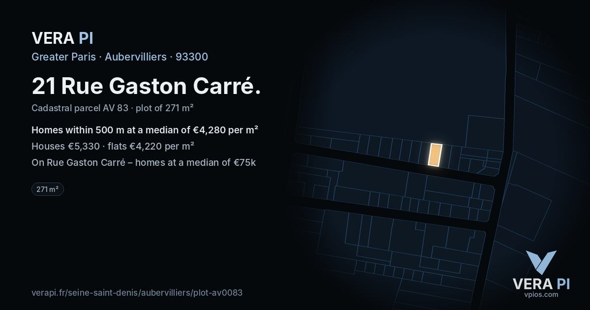 21 Rue Gaston Carré, Aubervilliers at night – the plot lit, the parcels around coloured by the prices near them
