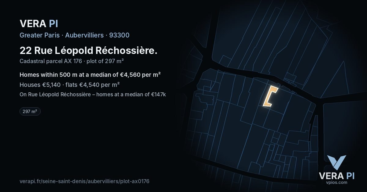 22 Rue Léopold Réchossière, Aubervilliers at night – the plot lit, the parcels around coloured by the prices near them