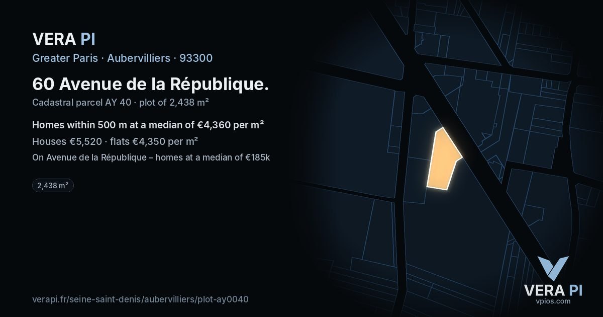 60 Avenue de la République, Aubervilliers at night – the plot lit, the parcels around coloured by the prices near them