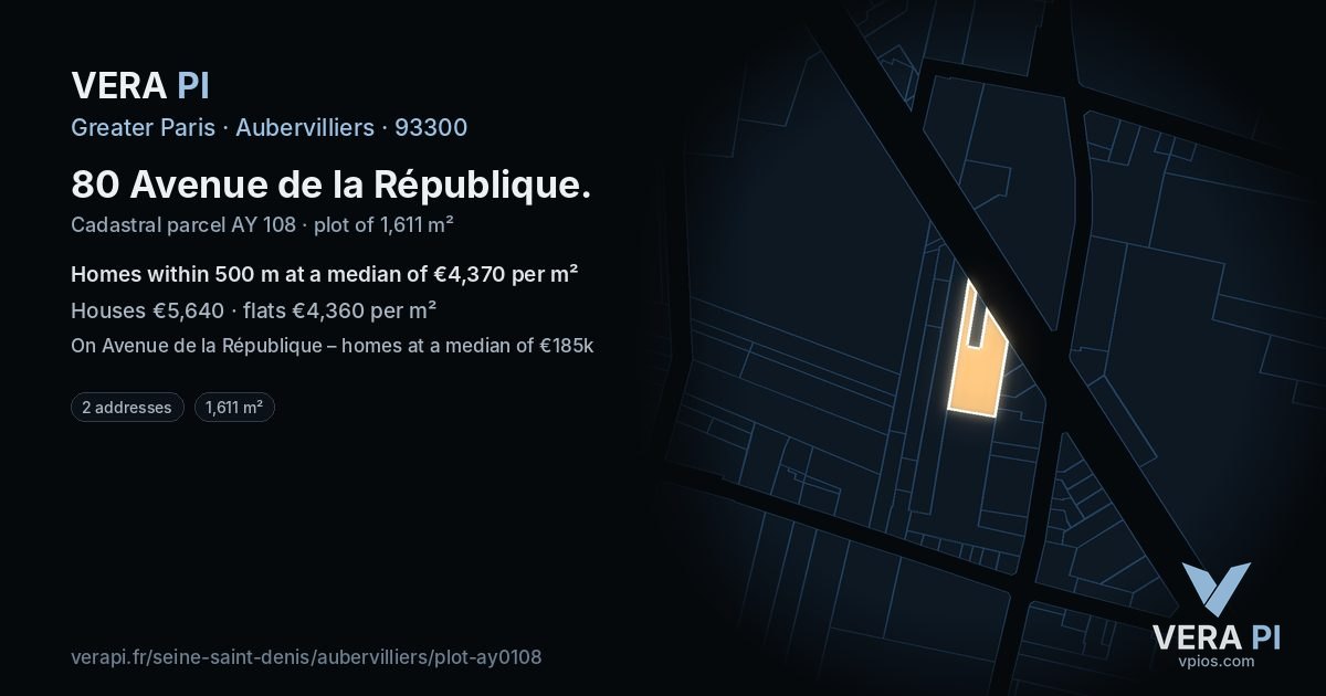 80 Avenue de la République, Aubervilliers at night – the plot lit, the parcels around coloured by the prices near them