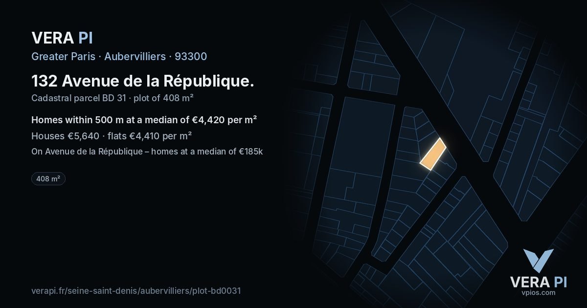 132 Avenue de la République, Aubervilliers at night – the plot lit, the parcels around coloured by the prices near them