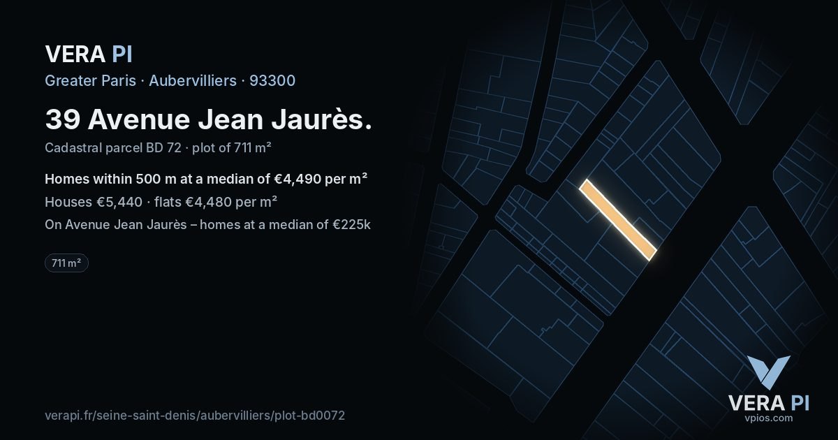 39 Avenue Jean Jaurès, Aubervilliers at night – the plot lit, the parcels around coloured by the prices near them