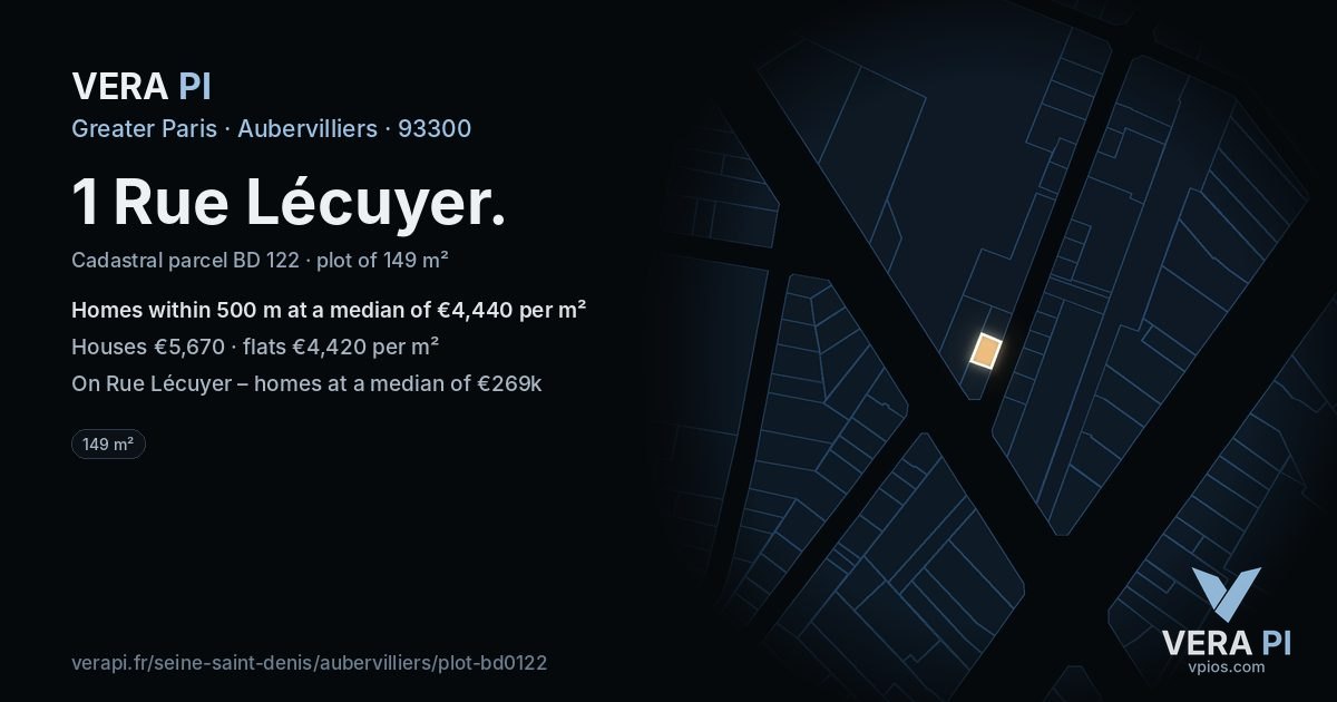 1 Rue Lécuyer, Aubervilliers at night – the plot lit, the parcels around coloured by the prices near them
