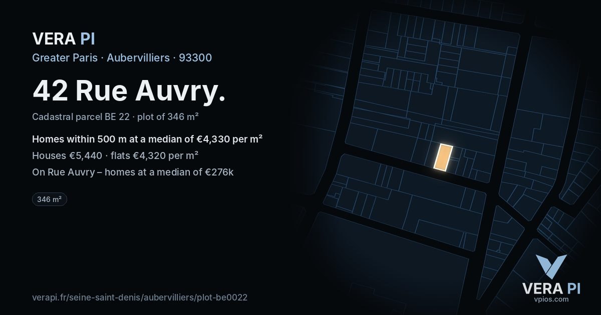 42 Rue Auvry, Aubervilliers at night – the plot lit, the parcels around coloured by the prices near them