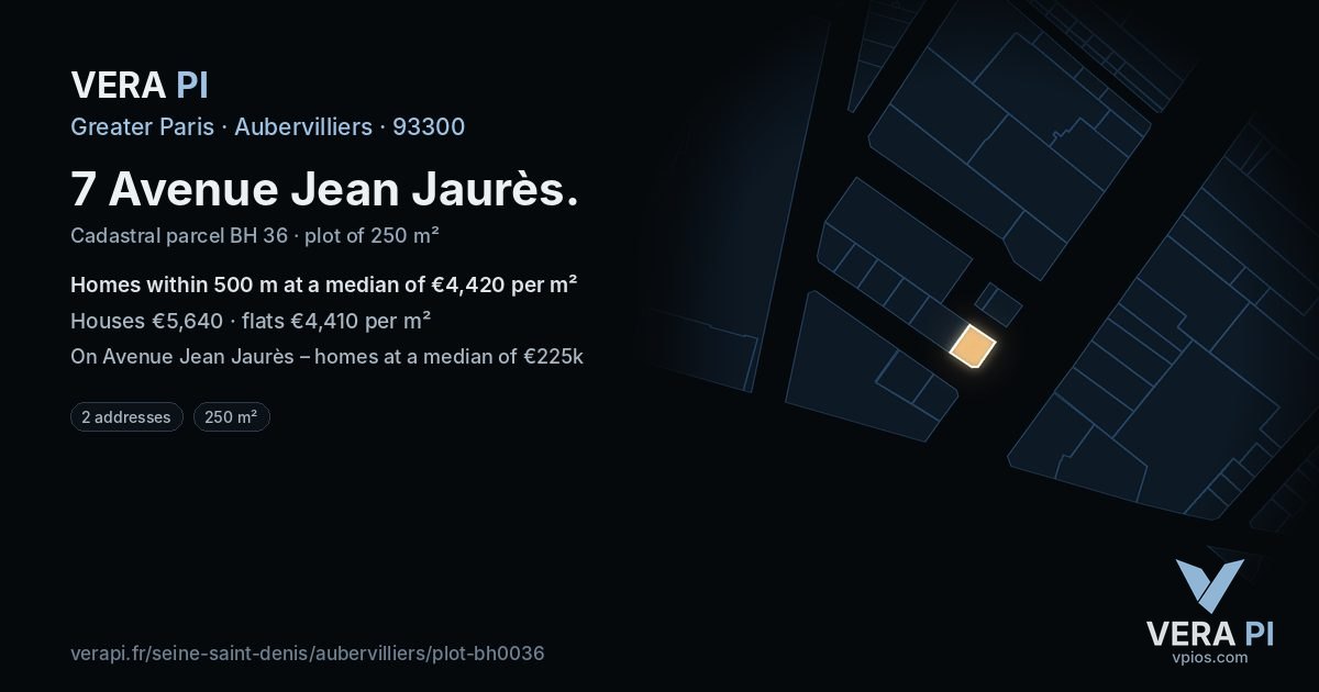 7 Avenue Jean Jaurès, Aubervilliers at night – the plot lit, the parcels around coloured by the prices near them
