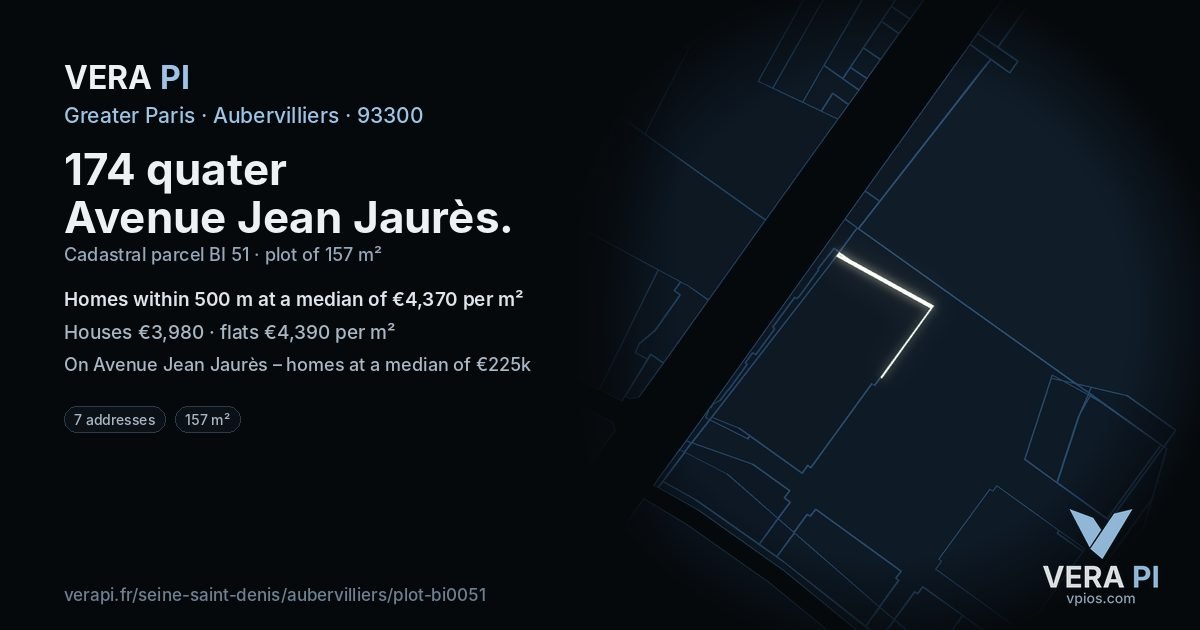 174 quater Avenue Jean Jaurès, Aubervilliers at night – the plot lit, the parcels around coloured by the prices near them
