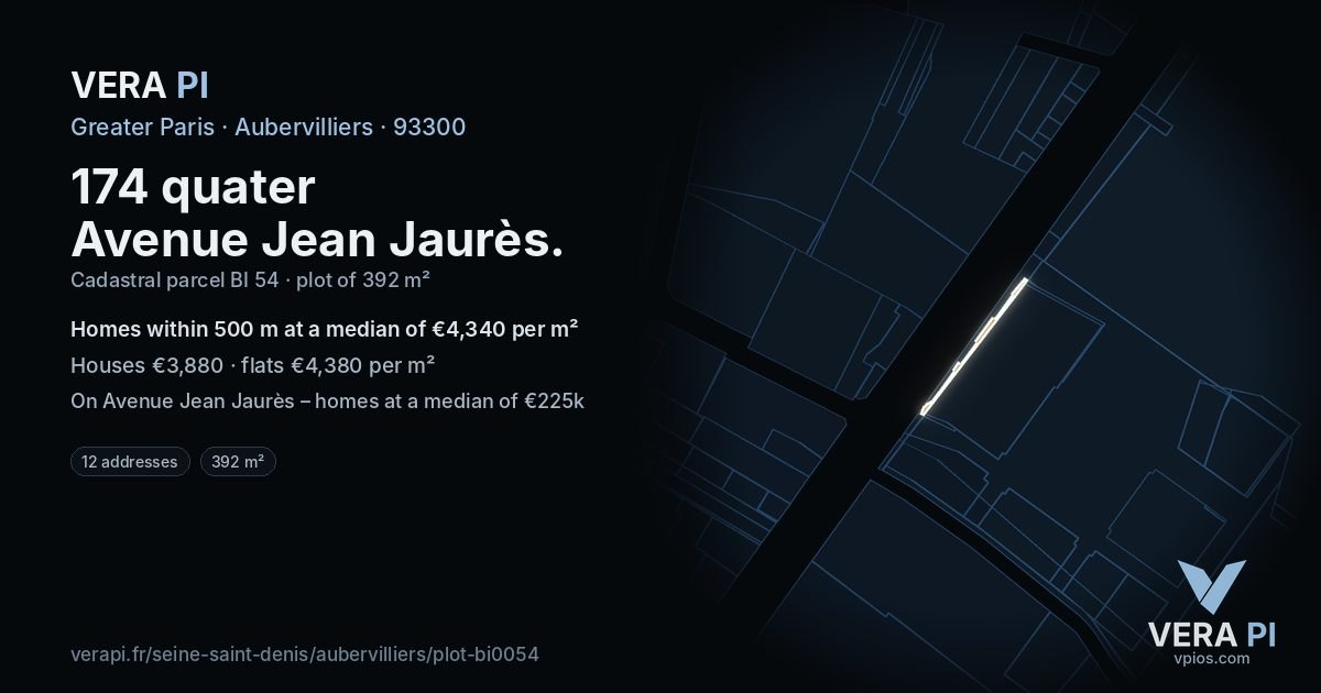174 quater Avenue Jean Jaurès, Aubervilliers at night – the plot lit, the parcels around coloured by the prices near them