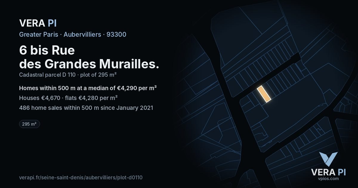 6 bis Rue des Grandes Murailles, Aubervilliers at night – the plot lit, the parcels around coloured by the prices near them