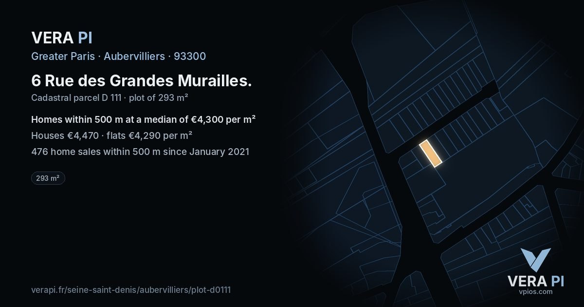 6 Rue des Grandes Murailles, Aubervilliers at night – the plot lit, the parcels around coloured by the prices near them
