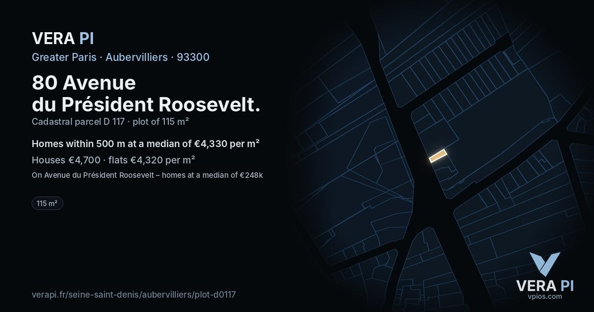 80 Avenue du Président Roosevelt, Aubervilliers at night – the plot lit, the parcels around coloured by the prices near them