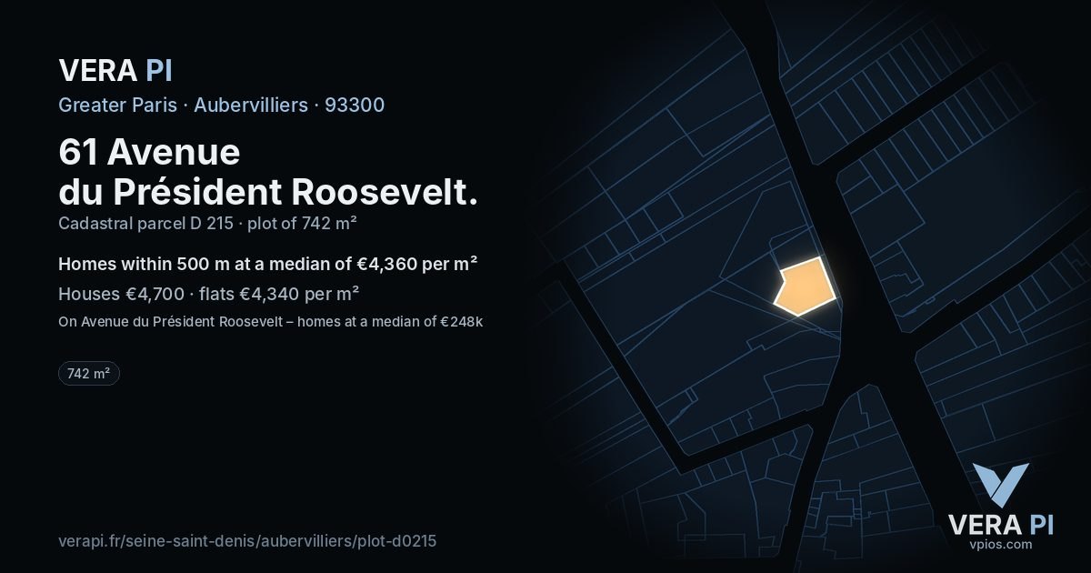 61 Avenue du Président Roosevelt, Aubervilliers at night – the plot lit, the parcels around coloured by the prices near them