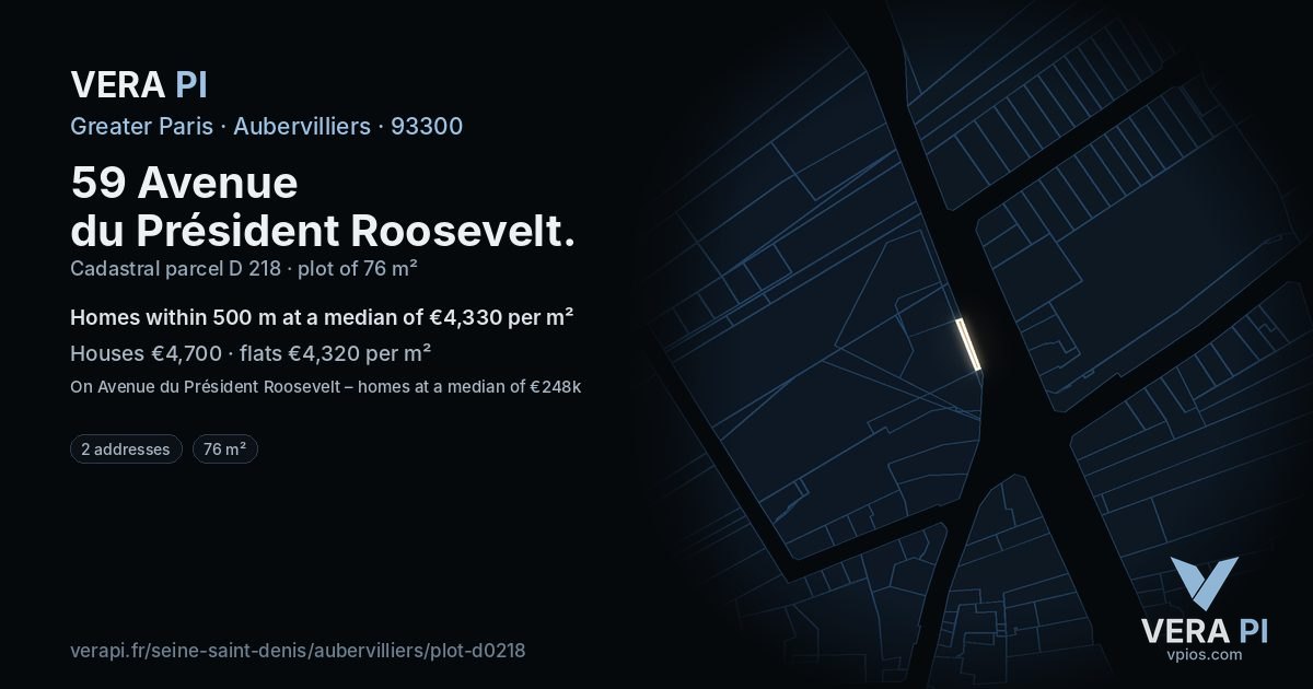 59 Avenue du Président Roosevelt, Aubervilliers at night – the plot lit, the parcels around coloured by the prices near them