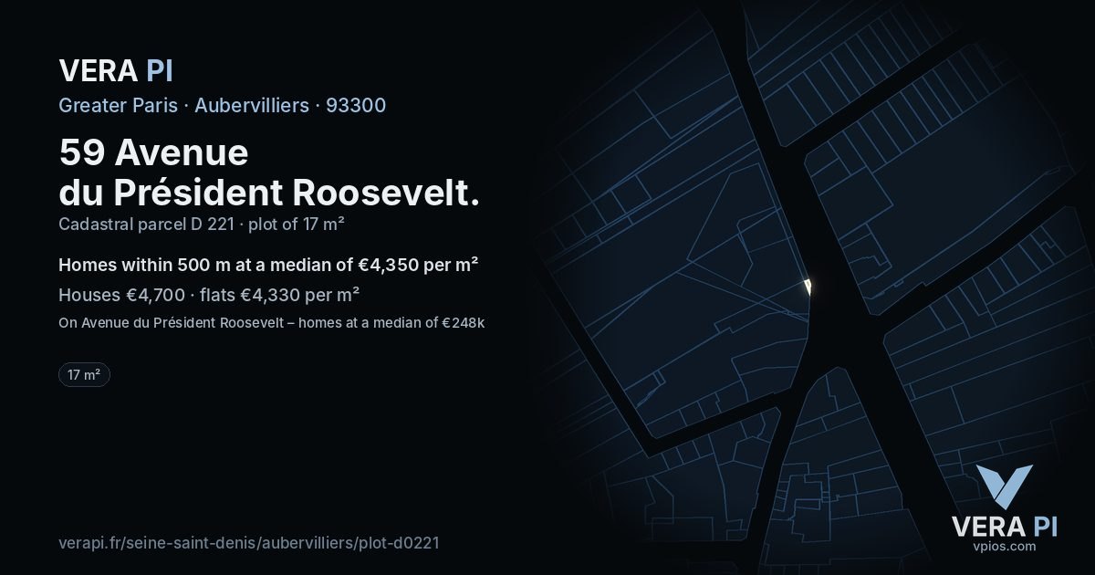 59 Avenue du Président Roosevelt, Aubervilliers at night – the plot lit, the parcels around coloured by the prices near them