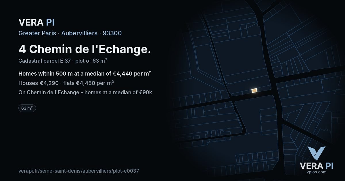 4 Chemin de l'Echange, Aubervilliers at night – the plot lit, the parcels around coloured by the prices near them
