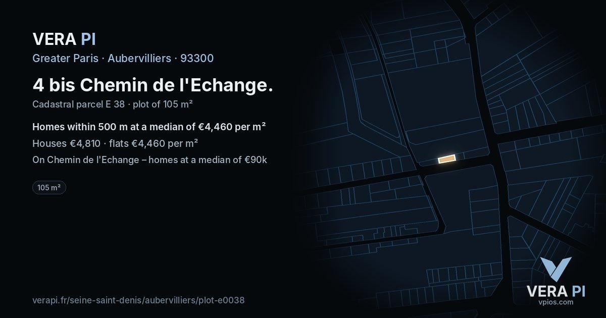 4 bis Chemin de l'Echange, Aubervilliers at night – the plot lit, the parcels around coloured by the prices near them