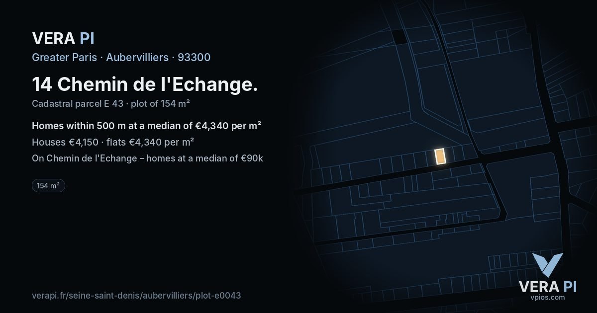 14 Chemin de l'Echange, Aubervilliers at night – the plot lit, the parcels around coloured by the prices near them