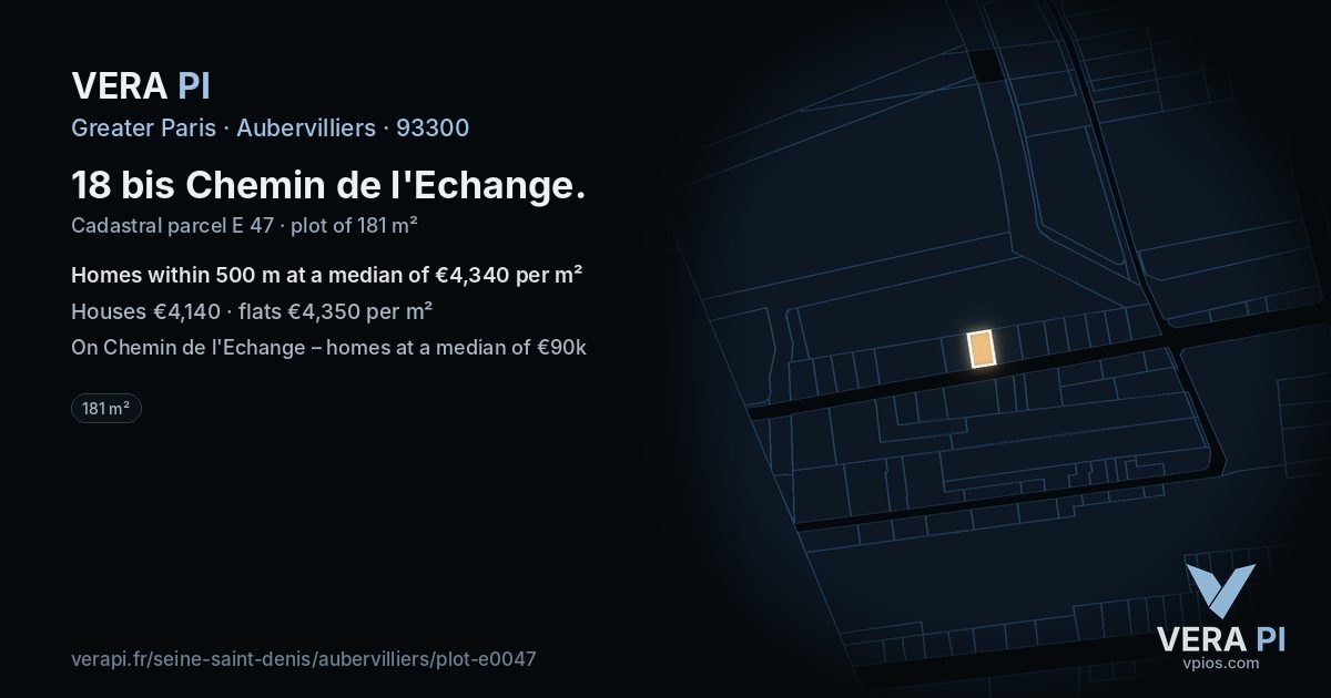 18 bis Chemin de l'Echange, Aubervilliers at night – the plot lit, the parcels around coloured by the prices near them