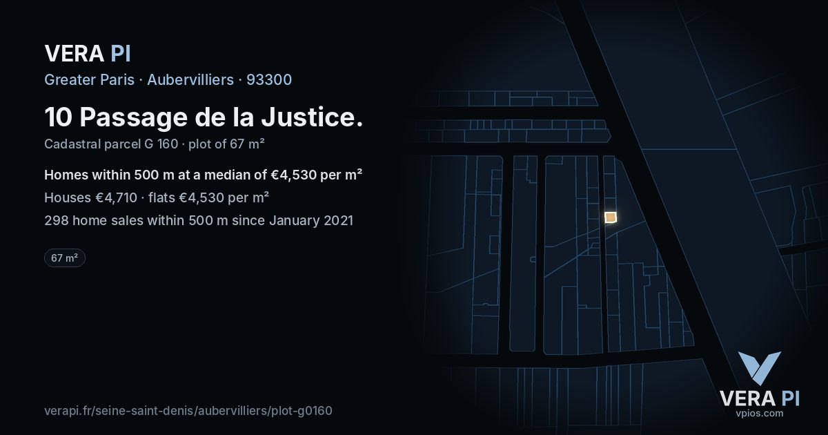 10 Passage de la Justice, Aubervilliers at night – the plot lit, the parcels around coloured by the prices near them