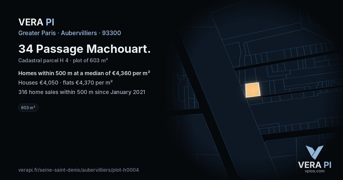 34 Passage Machouart, Aubervilliers at night – the plot lit, the parcels around coloured by the prices near them