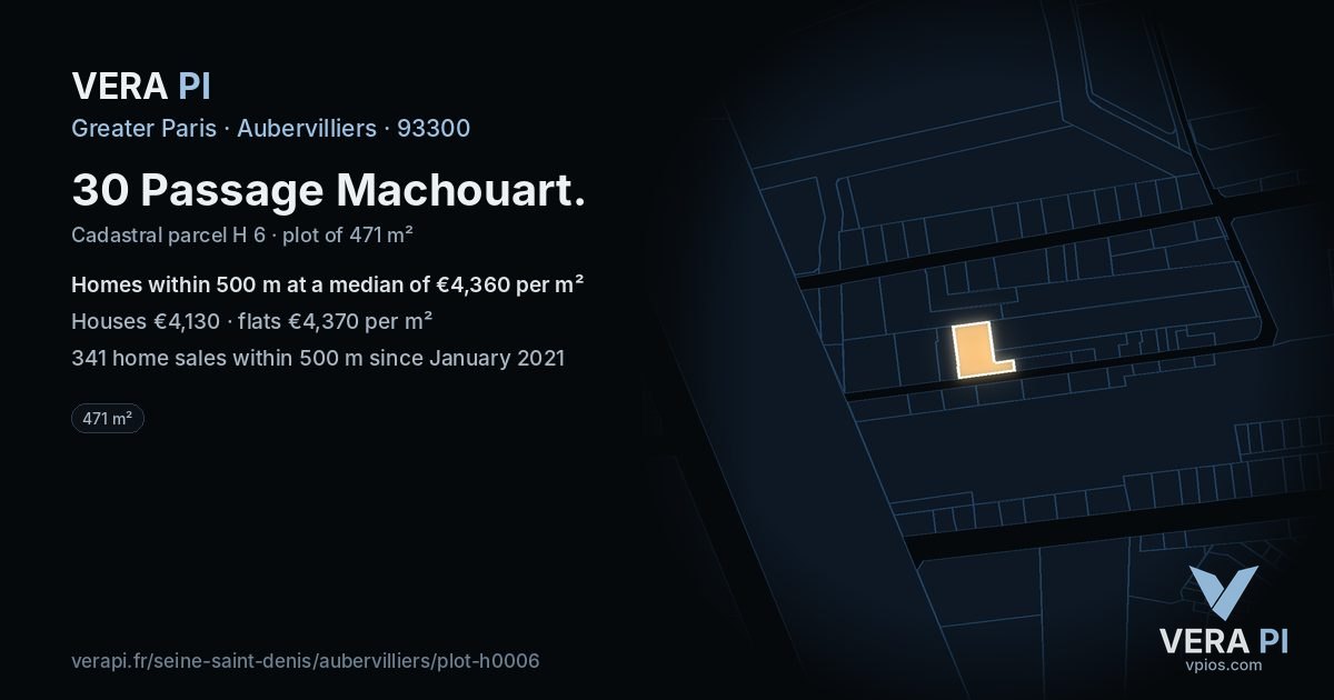 30 Passage Machouart, Aubervilliers at night – the plot lit, the parcels around coloured by the prices near them