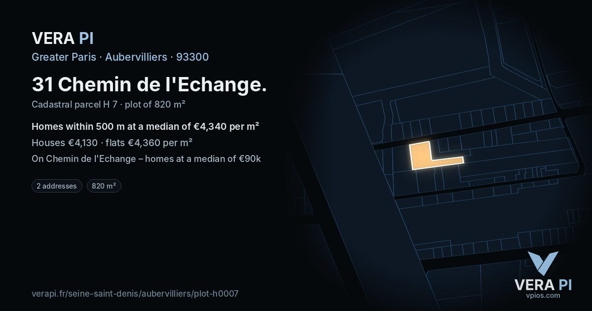 31 Chemin de l'Echange, Aubervilliers at night – the plot lit, the parcels around coloured by the prices near them