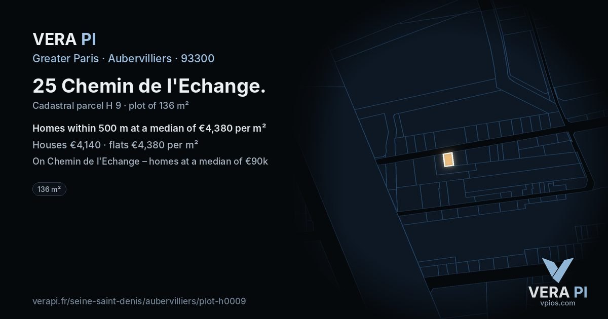 25 Chemin de l'Echange, Aubervilliers at night – the plot lit, the parcels around coloured by the prices near them