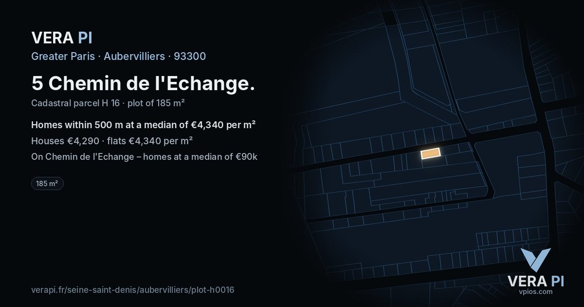 5 Chemin de l'Echange, Aubervilliers at night – the plot lit, the parcels around coloured by the prices near them
