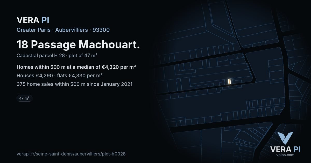 18 Passage Machouart, Aubervilliers at night – the plot lit, the parcels around coloured by the prices near them