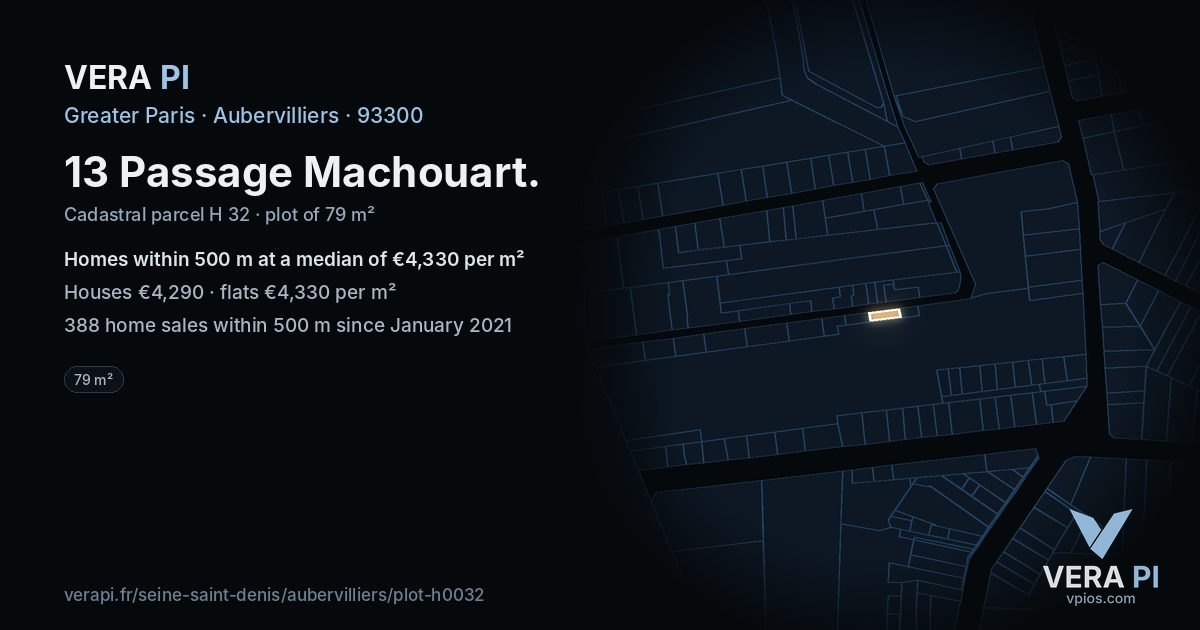 13 Passage Machouart, Aubervilliers at night – the plot lit, the parcels around coloured by the prices near them