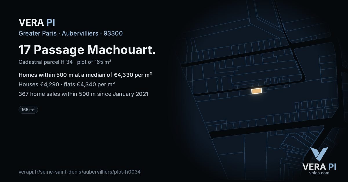 17 Passage Machouart, Aubervilliers at night – the plot lit, the parcels around coloured by the prices near them