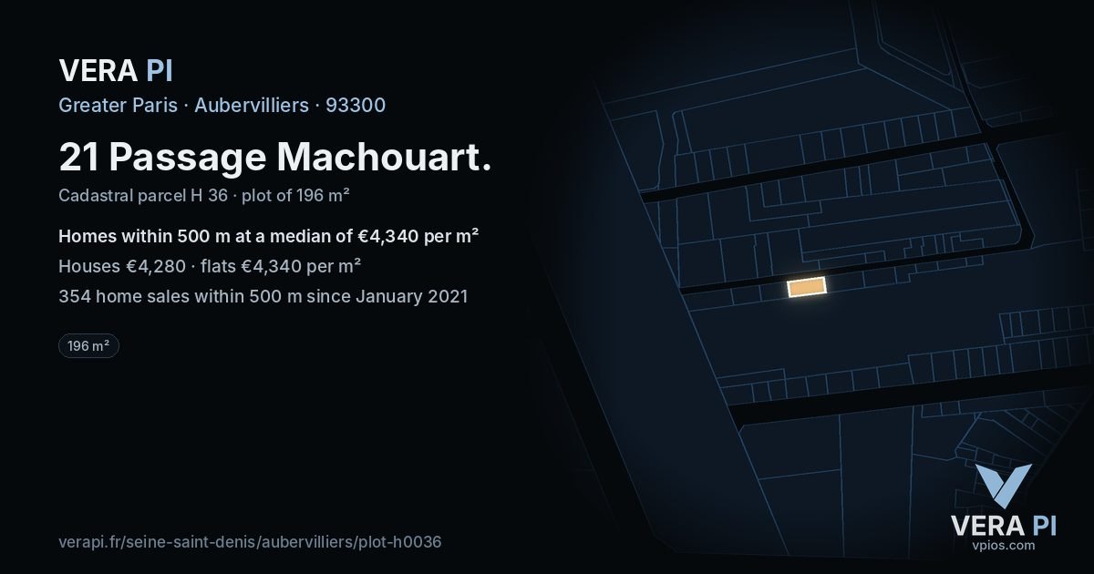 21 Passage Machouart, Aubervilliers at night – the plot lit, the parcels around coloured by the prices near them
