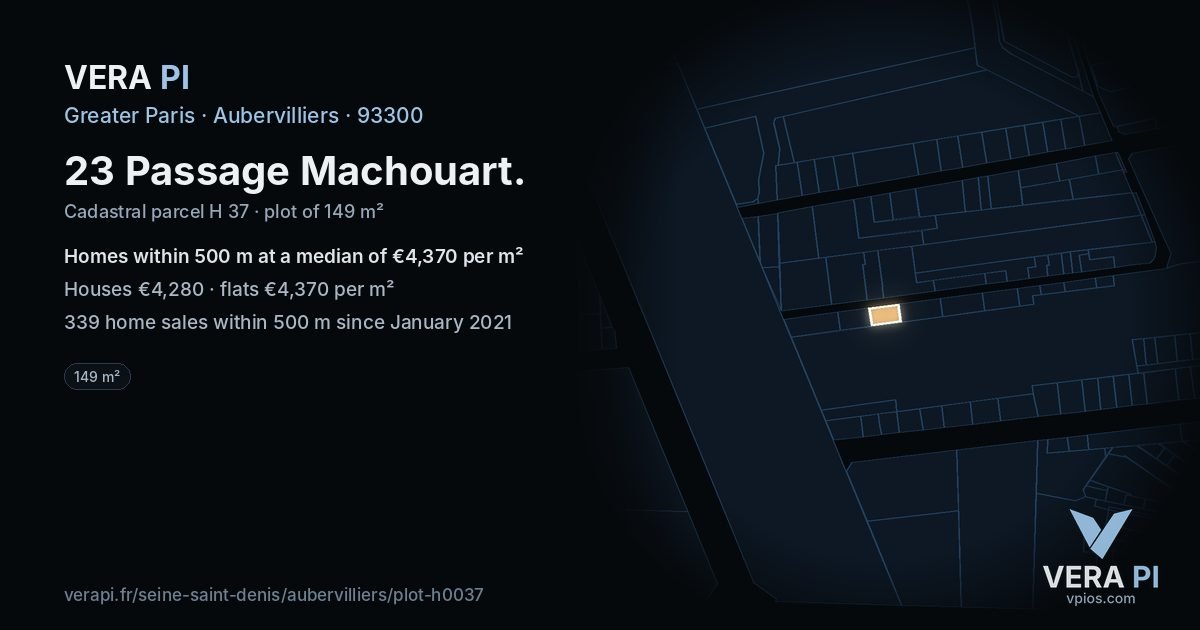 23 Passage Machouart, Aubervilliers at night – the plot lit, the parcels around coloured by the prices near them