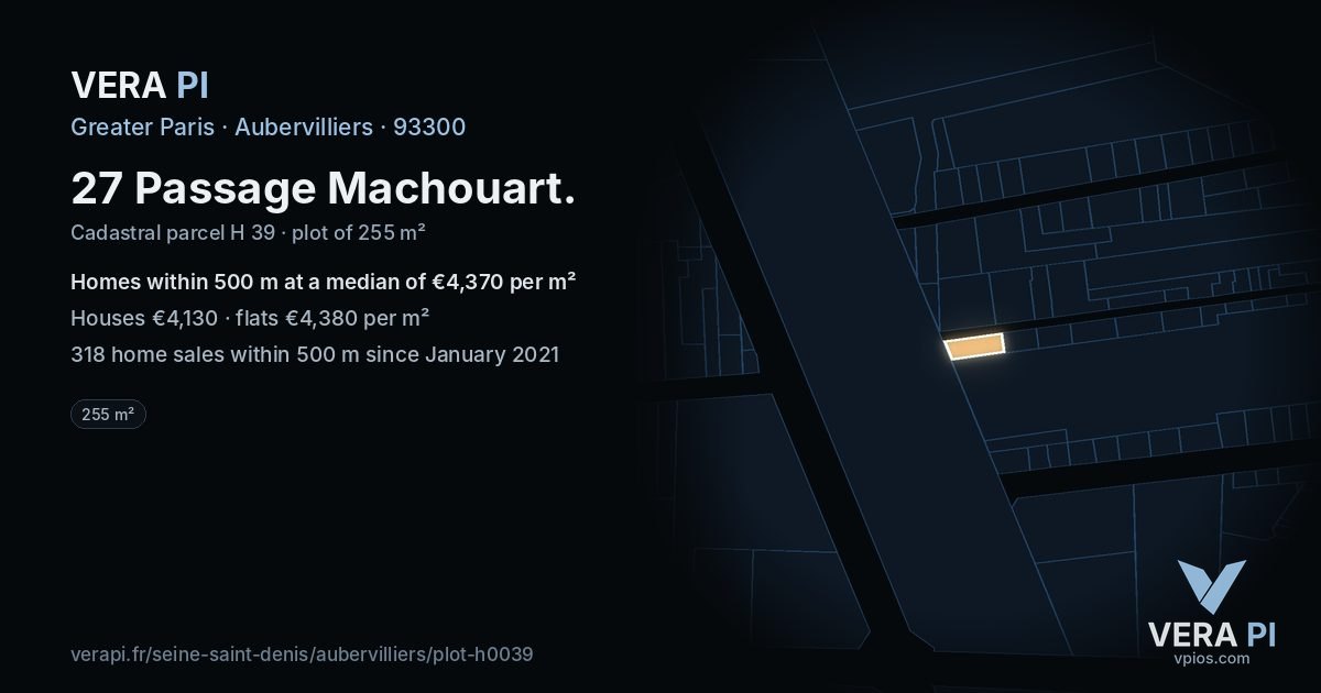 27 Passage Machouart, Aubervilliers at night – the plot lit, the parcels around coloured by the prices near them