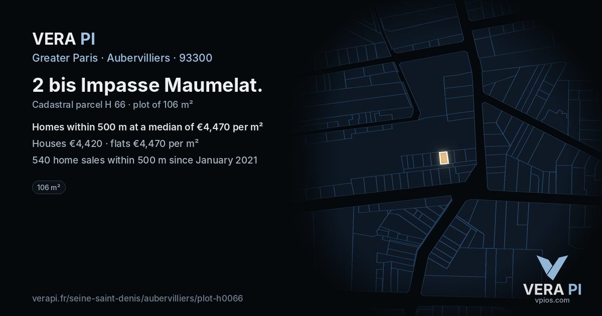 2 bis Impasse Maumelat, Aubervilliers at night – the plot lit, the parcels around coloured by the prices near them