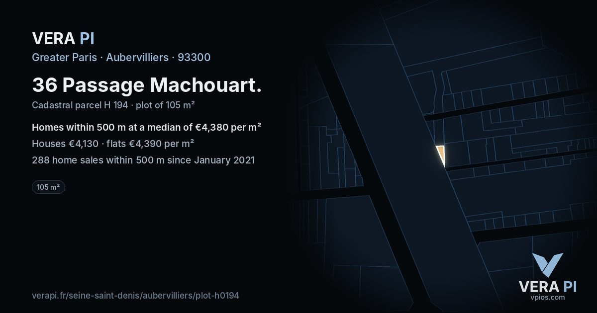 36 Passage Machouart, Aubervilliers at night – the plot lit, the parcels around coloured by the prices near them