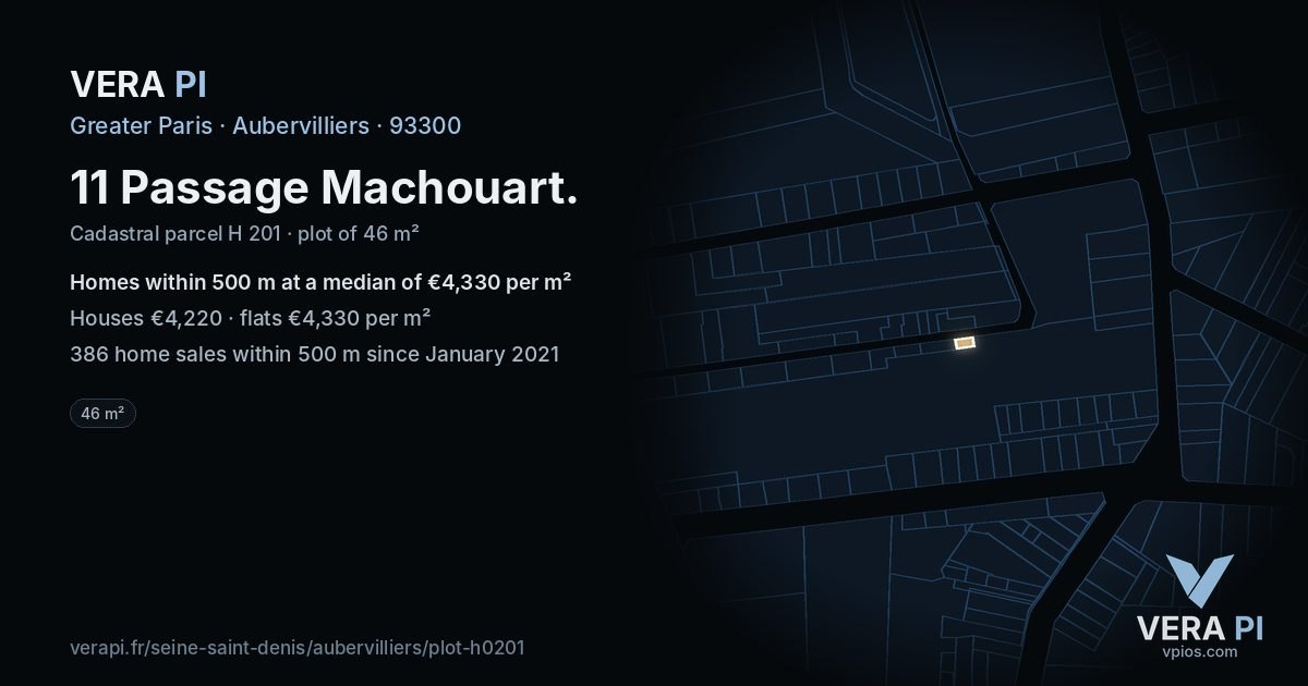 11 Passage Machouart, Aubervilliers at night – the plot lit, the parcels around coloured by the prices near them