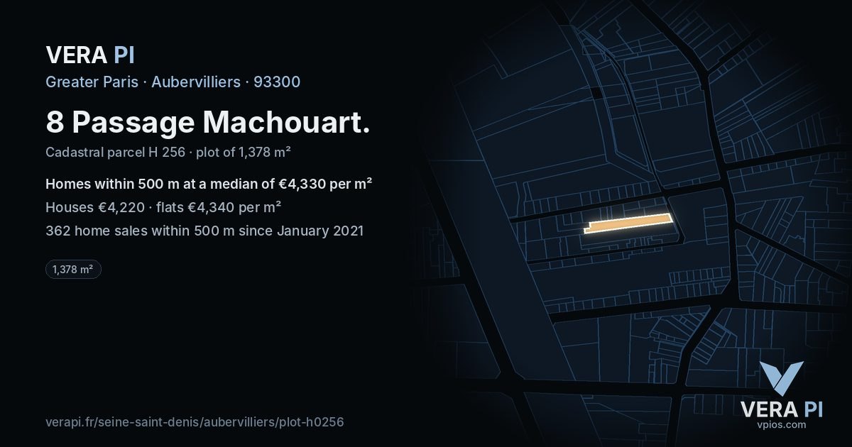 8 Passage Machouart, Aubervilliers at night – the plot lit, the parcels around coloured by the prices near them