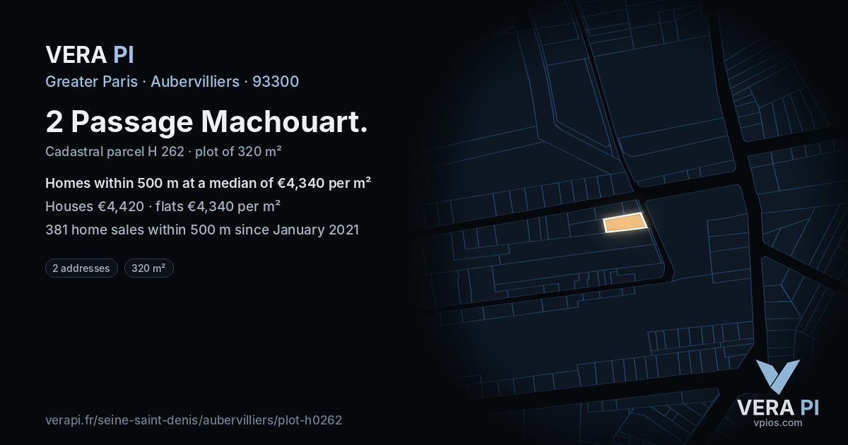 2 Passage Machouart, Aubervilliers at night – the plot lit, the parcels around coloured by the prices near them