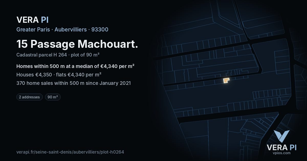 15 Passage Machouart, Aubervilliers at night – the plot lit, the parcels around coloured by the prices near them