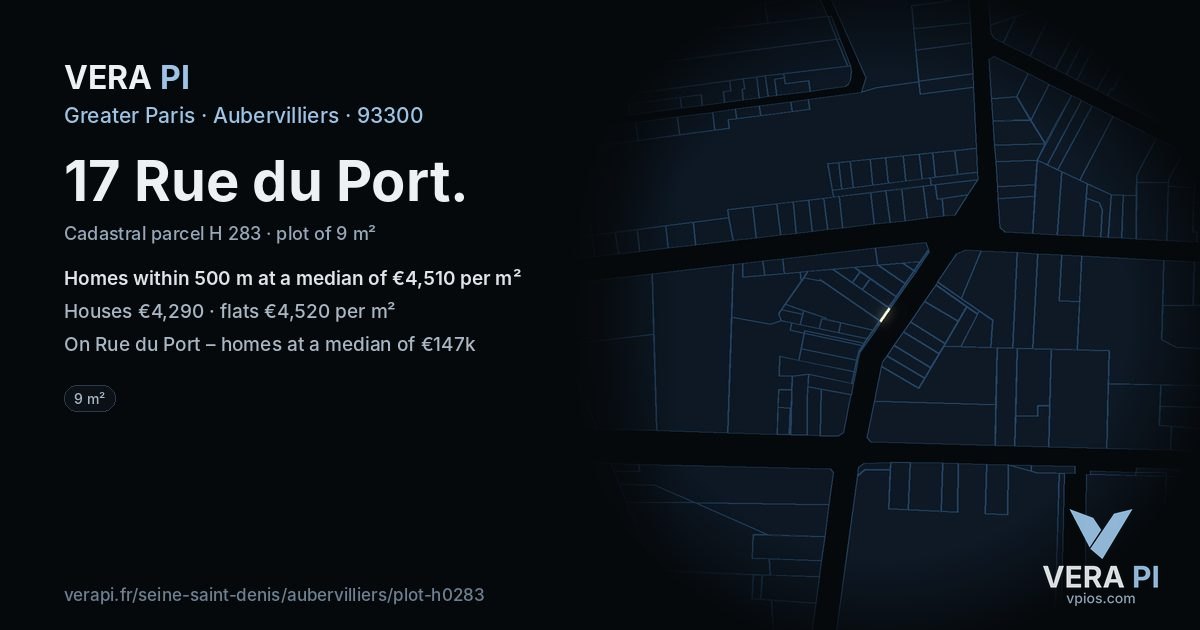 17 Rue du Port, Aubervilliers at night – the plot lit, the parcels around coloured by the prices near them