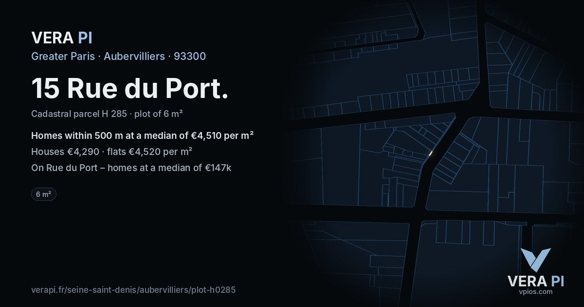 15 Rue du Port, Aubervilliers at night – the plot lit, the parcels around coloured by the prices near them