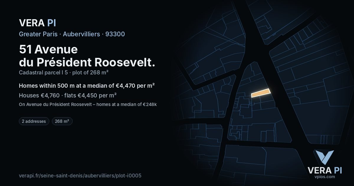 51 Avenue du Président Roosevelt, Aubervilliers at night – the plot lit, the parcels around coloured by the prices near them