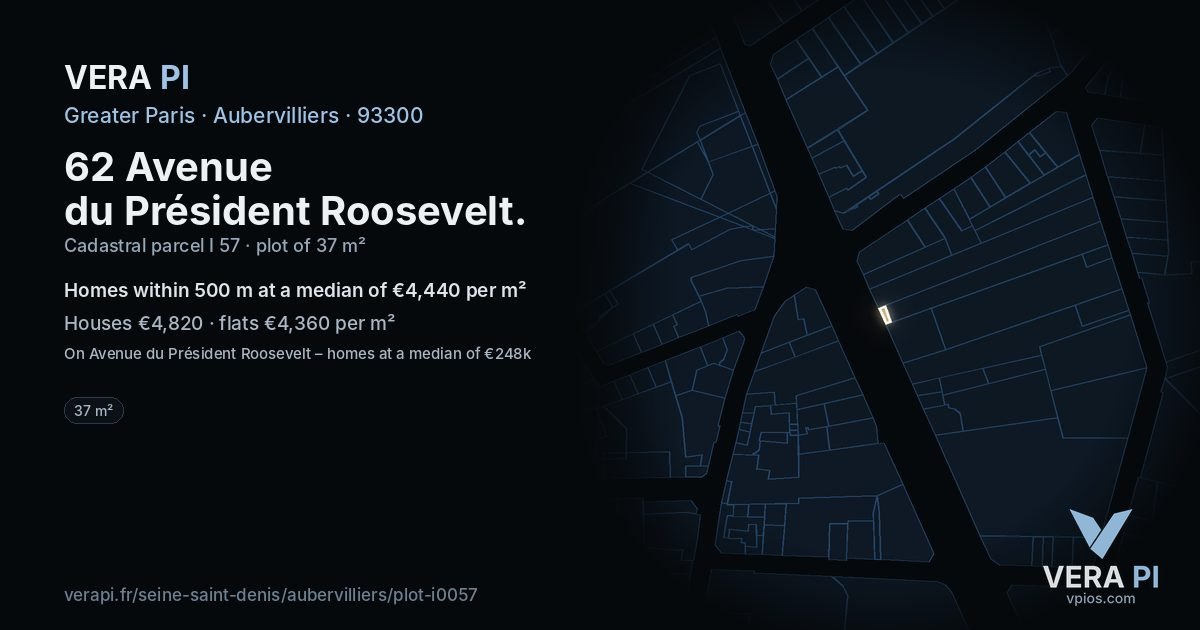 62 Avenue du Président Roosevelt, Aubervilliers at night – the plot lit, the parcels around coloured by the prices near them