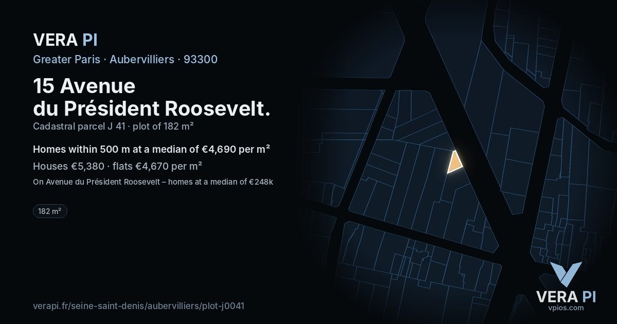 15 Avenue du Président Roosevelt, Aubervilliers at night – the plot lit, the parcels around coloured by the prices near them